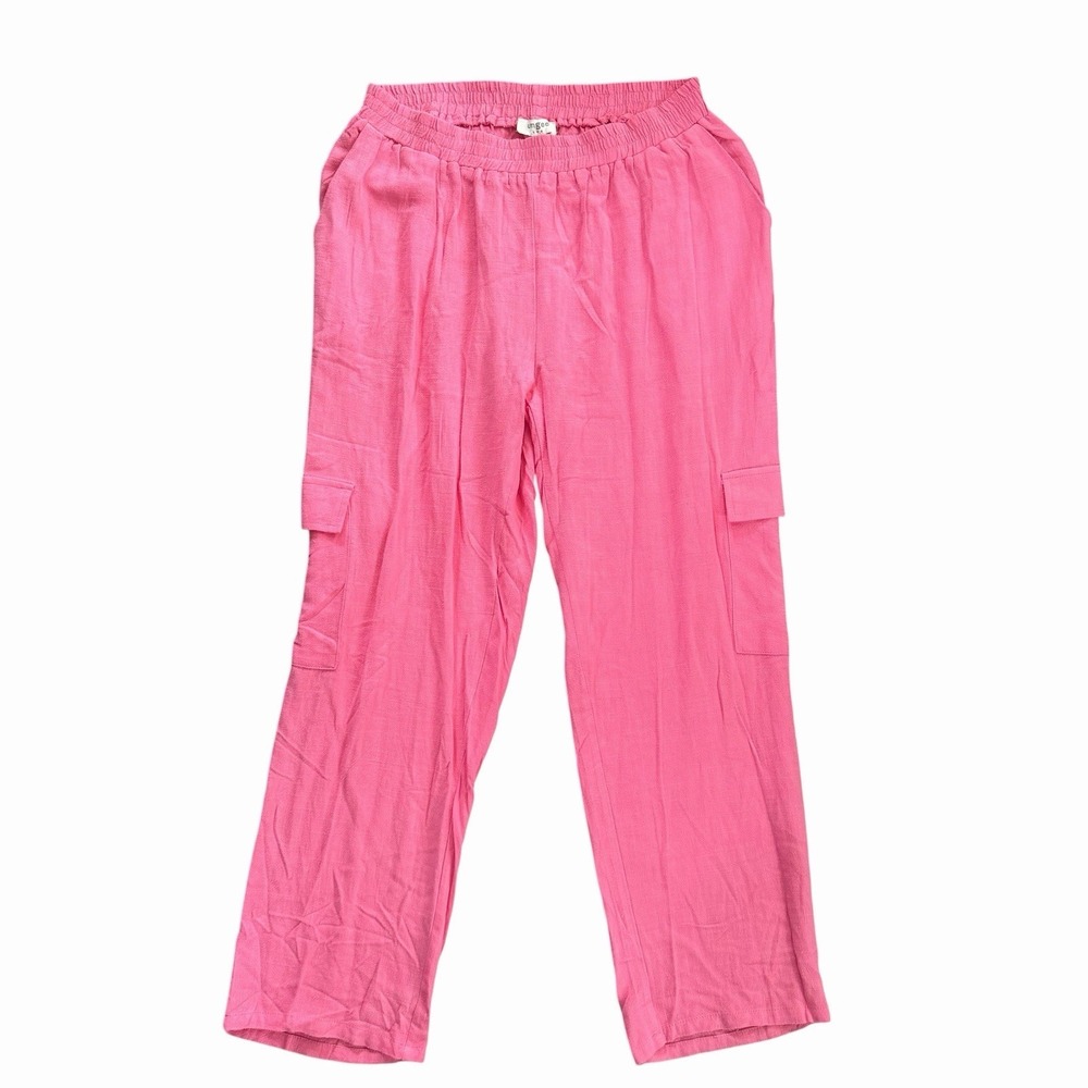 Umgee Linen Blend‎ Pants Pink  Women L Boho CottageCore Beachy Casual Nautical